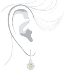 14K White Gold White Yellow Diamond Cluster Fashion Ladies Drop Earrings 1.45ct -Borcely Jewelry Sales 14k gold white yellow diamond cluster fashion ladies drop earrings 145ct bod