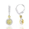 14K White Gold White Yellow Diamond Drop Earrings 1.2ct Women's Dangle Hoops