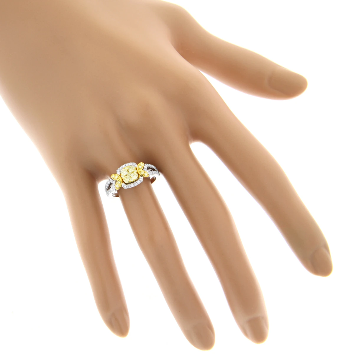 14K White Gold White Yellow Diamond Engagement Ring 0.95ct By Luxurman 5 14K White Gold White Yellow Diamond Engagement Ring 0.95ct By Luxurman - Image 5