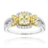 14K White Gold White Yellow Diamond Engagement Ring 0.95ct By Luxurman