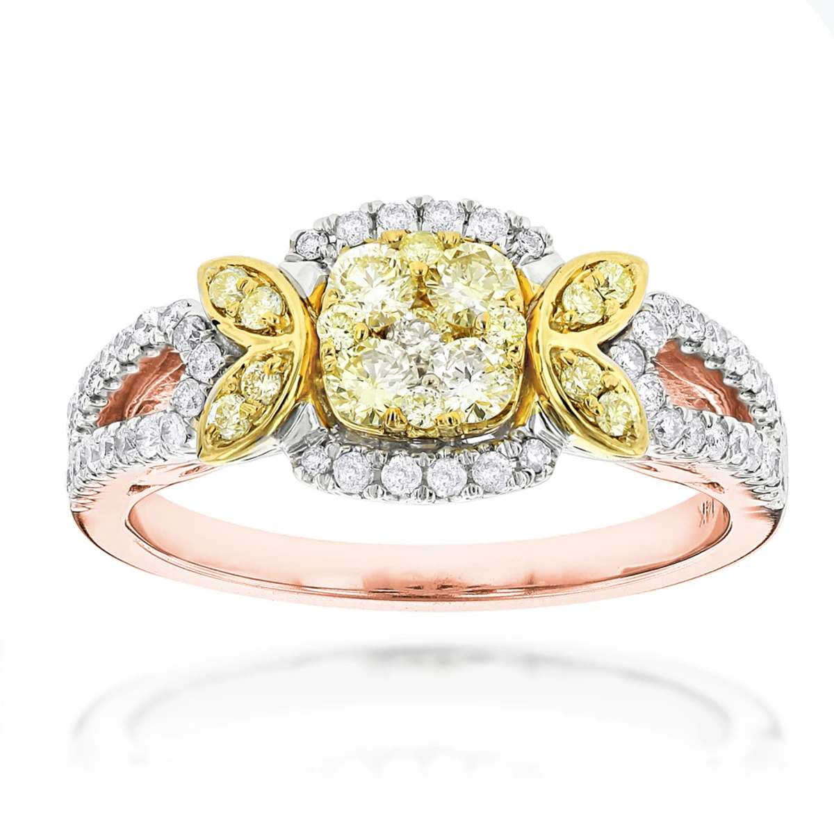 14K White Gold White Yellow Diamond Engagement Ring 0.95ct By Luxurman 3 14K White Gold White Yellow Diamond Engagement Ring 0.95ct By Luxurman - Image 3