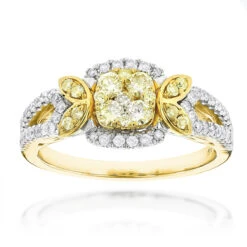 14K White Gold White Yellow Diamond Engagement Ring 0.95ct By Luxurman 7 14K White Gold White Yellow Diamond Engagement Ring 0.95ct By Luxurman -Borcely Jewelry Sales 14k gold white yellow diamond engagement ring 095ct luxurman ladies rings ye