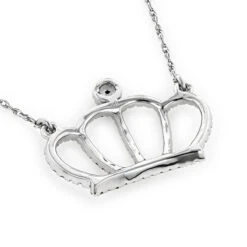 14K Yellow Gold Women's Diamond Crown Pendant Necklace 0.15ct -Borcely Jewelry Sales 14k gold womens diamond crown pendant necklace 018ct backwh