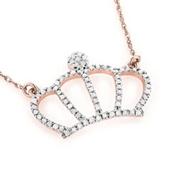 14K Yellow Gold Women's Diamond Crown Pendant Necklace 0.15ct -Borcely Jewelry Sales 14k gold womens diamond crown pendant necklace 018ct ro
