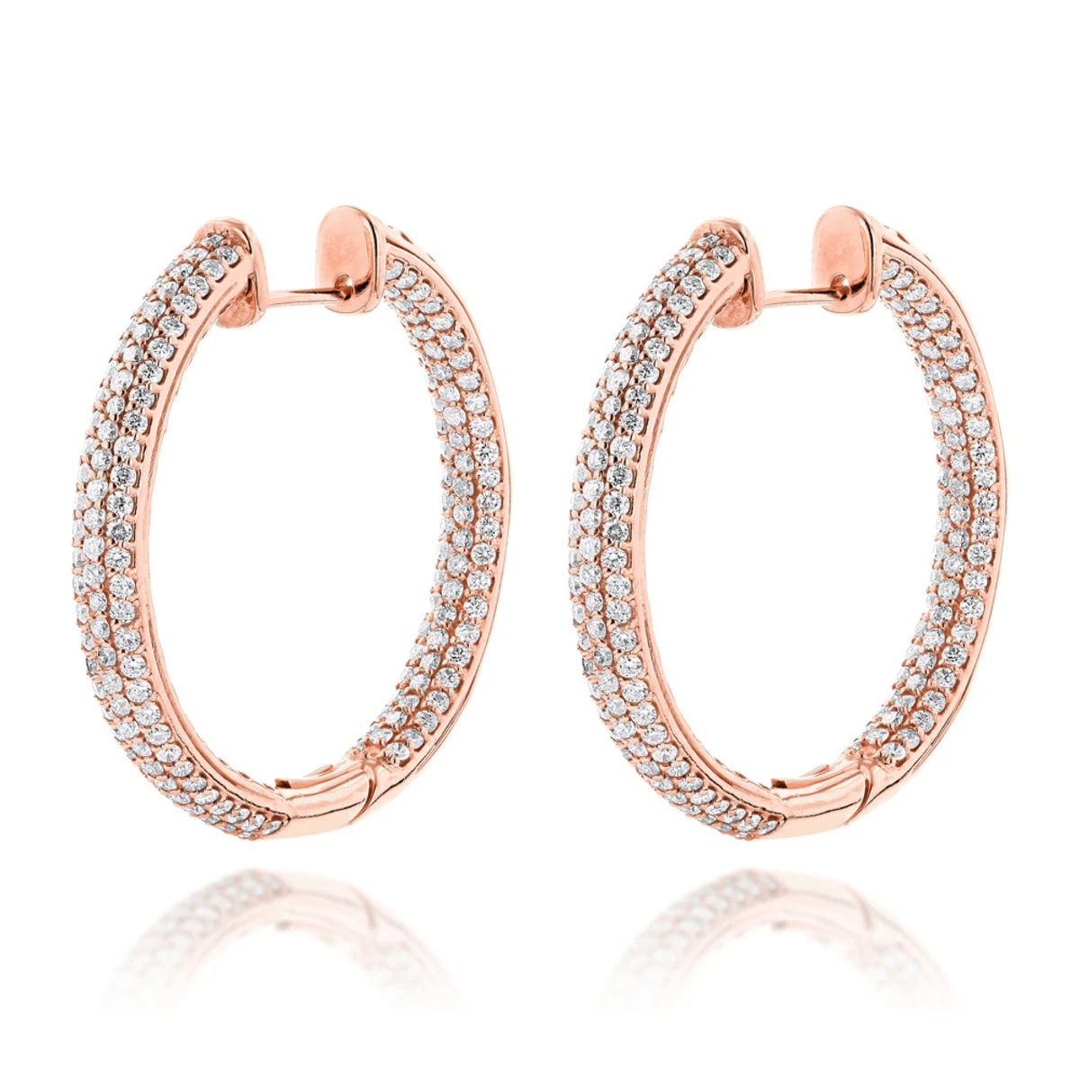 14K Rose Gold Large Inside Out Diamond Hoop Earrings 6ct 1 14K Rose Gold Large Inside Out Diamond Hoop Earrings 6ct