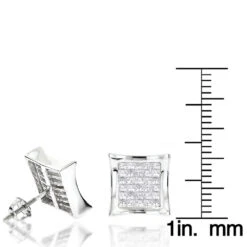 14K White Gold Invisible Set Princess Cut Diamond Stud Earrings For Men And Women 1.25ct Kite Shape -Borcely Jewelry Sales 14k invisible set princess cut diamond earrings 125ct p 97 rulerwh 1