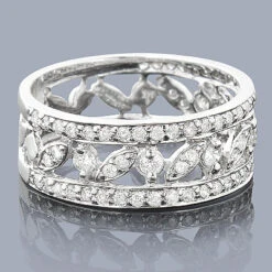 Unique Delicate Bands 14K White Gold Ladies Designer Diamond Ring 0.96ct