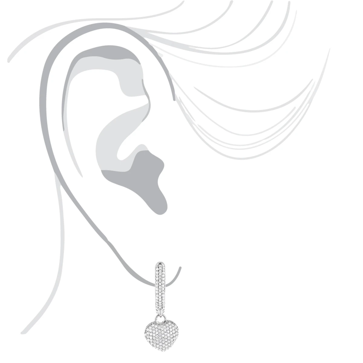 14K White Gold Pave Diamond Heart Earrings For Women 0.76ct 4 14K White Gold Pave Diamond Heart Earrings For Women 0.76ct - Image 4