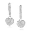 14K White Gold Pave Diamond Heart Earrings For Women 0.76ct
