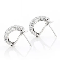 Small 14K White Gold Round Pave Diamond Hoop Earrings 1.87ctw -Borcely Jewelry Sales 14k round pave diamond hoop earrings 187ct p 35714 backwh