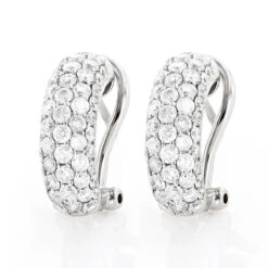 Small 14K White Gold Round Pave Diamond Hoop Earrings 1.87ctw