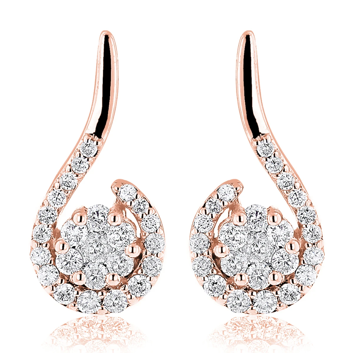 14K White Gold Swirl Diamond Earrings For Women 0.75ct 3 14K White Gold Swirl Diamond Earrings For Women 0.75ct - Image 3