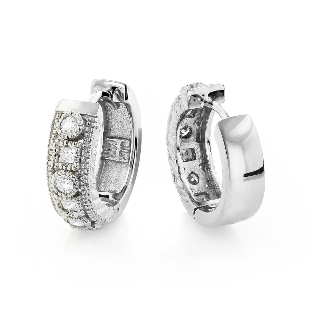 14K White Gold Unique Huggie Diamond Earrings 0.77ct 1 14K White Gold Unique Huggie Diamond Earrings 0.77ct