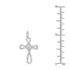 Small 14K White Gold Cross Pendant For Women With Diamonds 0.2ct -Borcely Jewelry Sales 14k white gold cross pendant 028ct p 42047 rulerwh