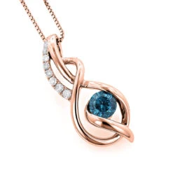 14K White Gold La Minor Blue Diamond Pendant For Women With Chain Necklace -Borcely Jewelry Sales 14k white gold la minor blue diamond pendant for women with chain 037ct ro