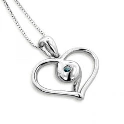 14K White Gold Single Blue Diamond Heart Necklace For Women Pendant -Borcely Jewelry Sales 14k white gold single blue diamond heart necklace for women pendant 2