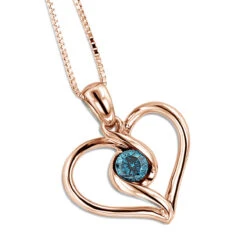14K White Gold Single Blue Diamond Heart Necklace For Women Pendant -Borcely Jewelry Sales 14k white gold single blue diamond heart necklace for women pendant ro