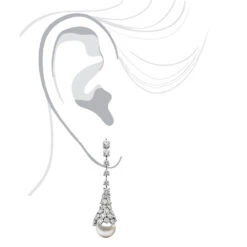 18K White Gold Diamond And Pearl Drop Earrings For Women 4.5 Carats F VS Diamonds 8 18K White Gold Diamond And Pearl Drop Earrings For Women 4.5 Carats F VS Diamonds -Borcely Jewelry Sales 18k gold diamond and pearl drop earrings for women 45 carats f vs diamonds 100583 body white