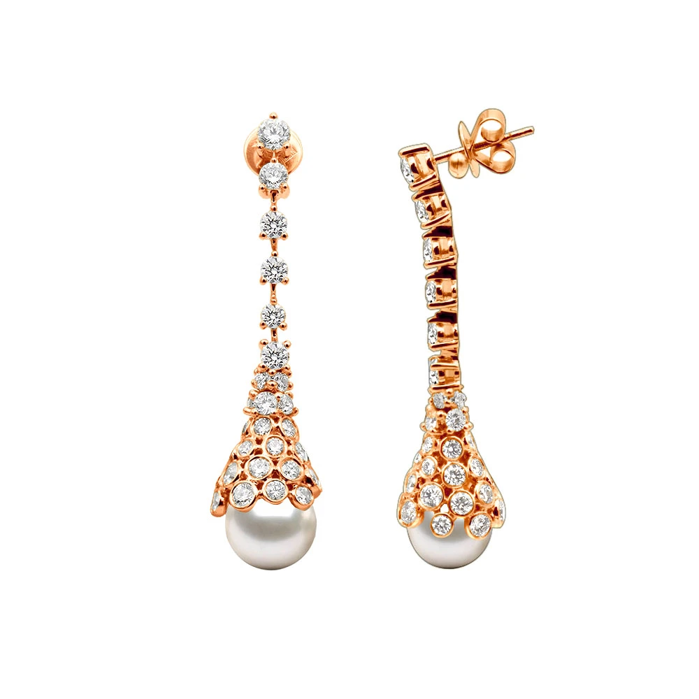 18K White Gold Diamond And Pearl Drop Earrings For Women 4.5 Carats F VS Diamonds 3 18K White Gold Diamond And Pearl Drop Earrings For Women 4.5 Carats F VS Diamonds - Image 3