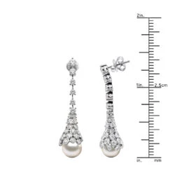 18K White Gold Diamond And Pearl Drop Earrings For Women 4.5 Carats F VS Diamonds 9 18K White Gold Diamond And Pearl Drop Earrings For Women 4.5 Carats F VS Diamonds -Borcely Jewelry Sales 18k gold diamond and pearl drop earrings for women 45 carats f vs diamonds 100583 ruler