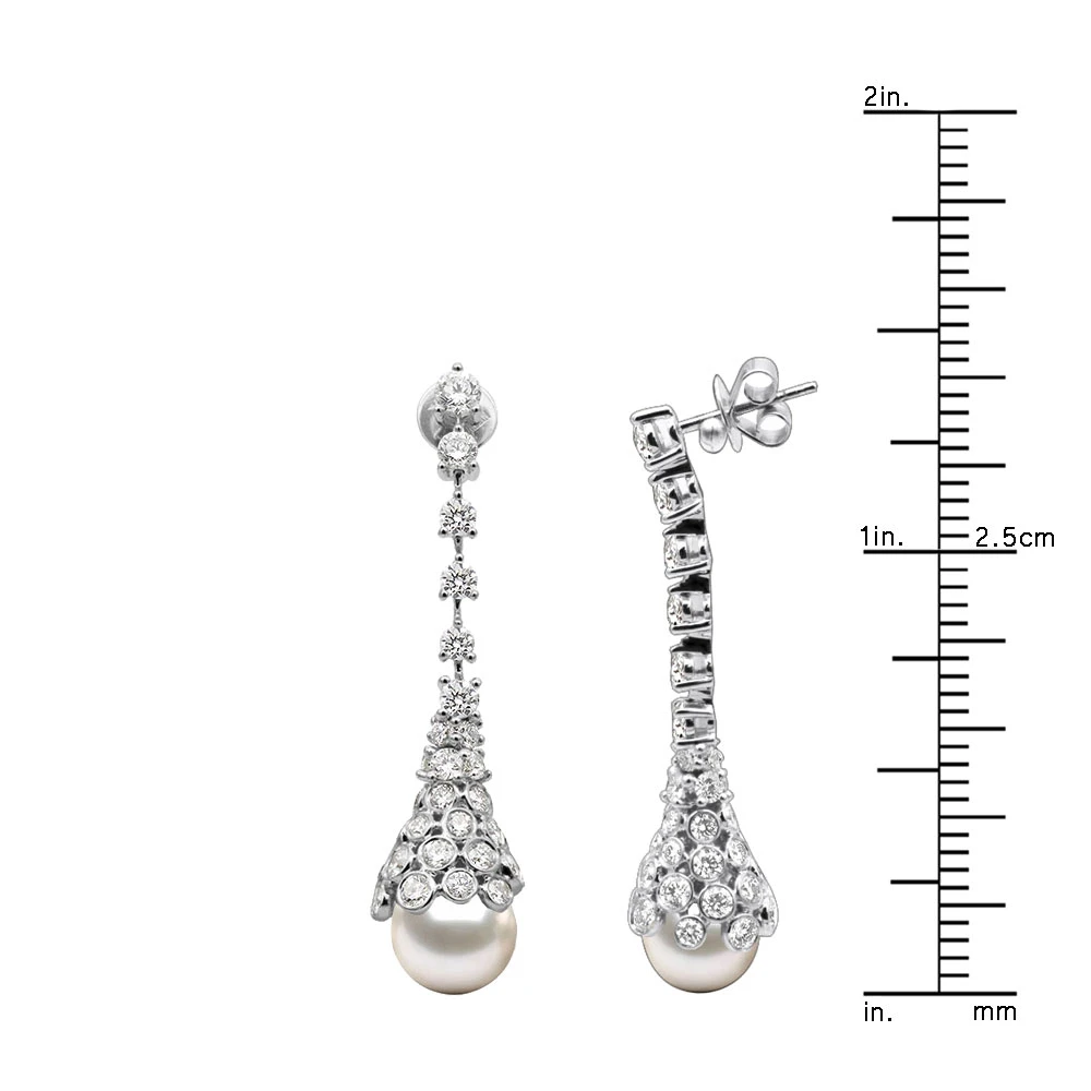 18K White Gold Diamond And Pearl Drop Earrings For Women 4.5 Carats F VS Diamonds 5 18K White Gold Diamond And Pearl Drop Earrings For Women 4.5 Carats F VS Diamonds - Image 5