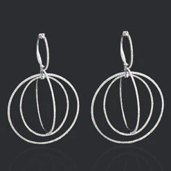 18K White Gold Diamond Circle Dangle Earrings 2.25ct