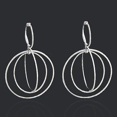 18K White Gold Diamond Circle Dangle Earrings 2.25ct 1 18K White Gold Diamond Circle Dangle Earrings 2.25ct