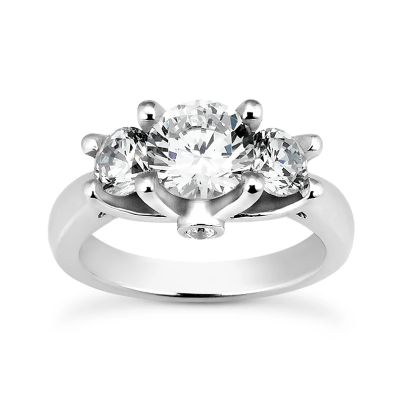 Thin 18K White Gold Diamond Three Stones Engagement Ring 1.04ct 1 Thin 18K White Gold Diamond Three Stones Engagement Ring 1.04ct