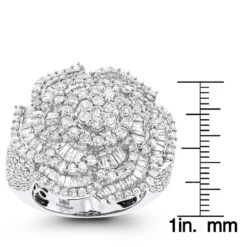 18K White Gold Statement Flower Diamond Engagement Ring LUCCELLO 3.25ct -Borcely Jewelry Sales 18k gold flower diamond engagement ring luccello 35ct statement jewelry rulerwh