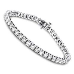 18K White Gold Inline Round Diamond Tennis Bracelet For Women 6.69ct VS Diamonds