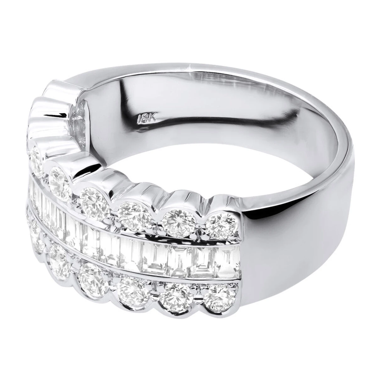 18K White Gold Ladies Diamond Ring 3.2ct Unique Wedding Band Round Baguette Diamonds 3 18K White Gold Ladies Diamond Ring 3.2ct Unique Wedding Band Round Baguette Diamonds - Image 3