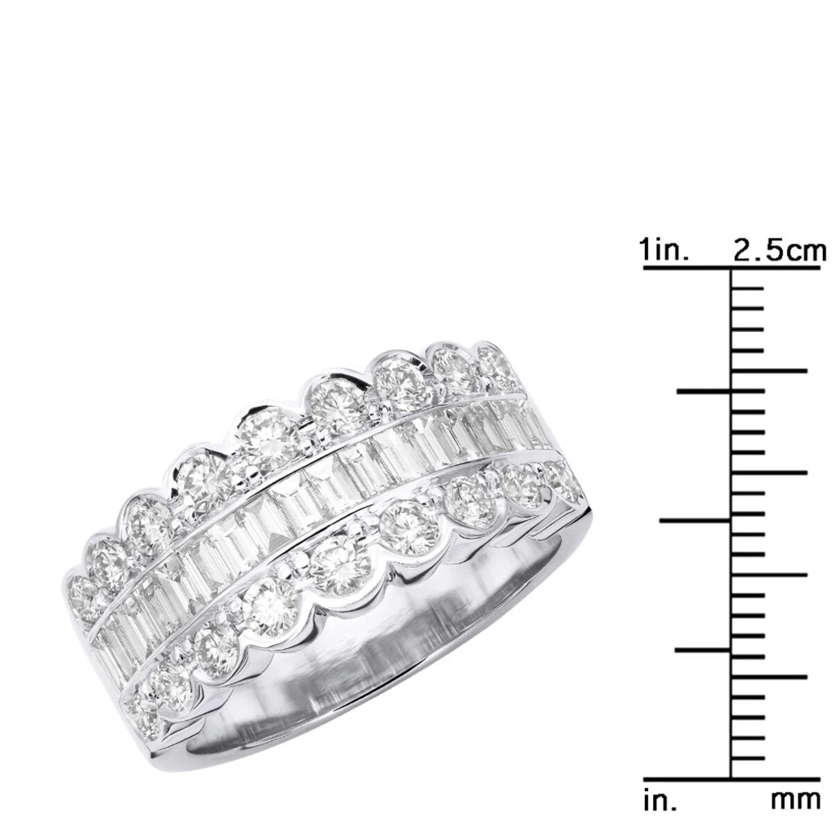 18K White Gold Ladies Diamond Ring 3.2ct Unique Wedding Band Round Baguette Diamonds 7 18K White Gold Ladies Diamond Ring 3.2ct Unique Wedding Band Round Baguette Diamonds - Image 7