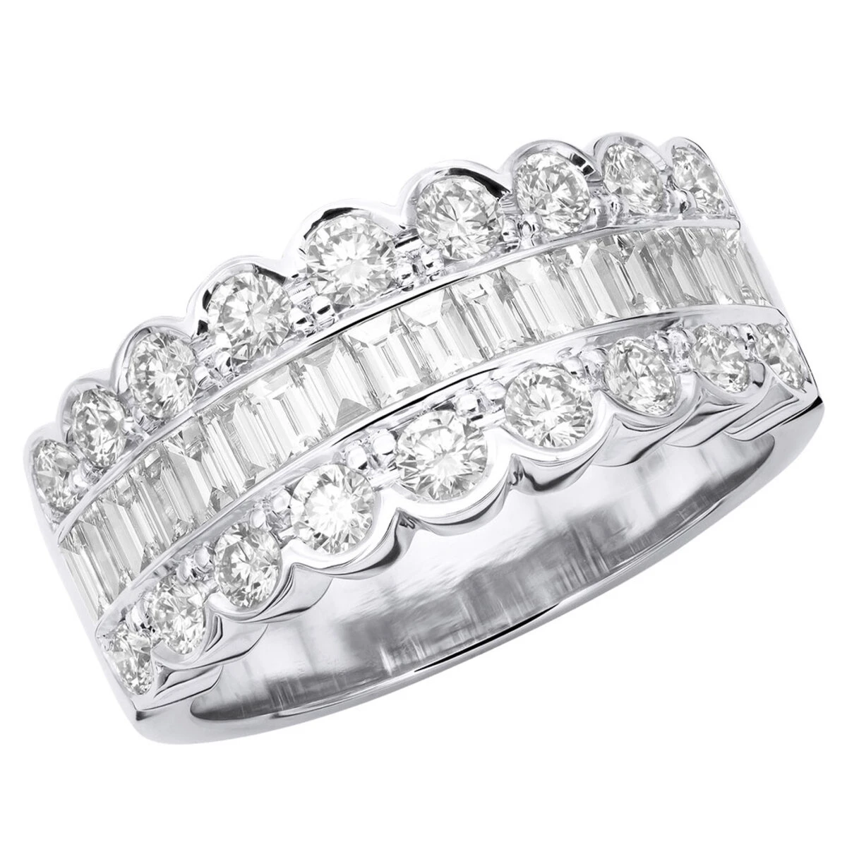18K White Gold Ladies Diamond Ring 3.2ct Unique Wedding Band Round Baguette Diamonds 1 18K White Gold Ladies Diamond Ring 3.2ct Unique Wedding Band Round Baguette Diamonds