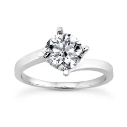 18K White Gold Round Diamond Engagement Ring 0.75ct 1.5mm