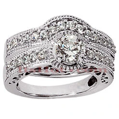 18K White Gold Round Diamond Engagement Ring Set 1.31ct
