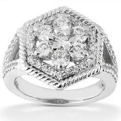 18K White Gold Round Diamond Ladies Ring 1.65ct 8.3mm