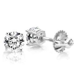 18K White Gold Solitaire Round Diamond Stud Earrings 0.75ct