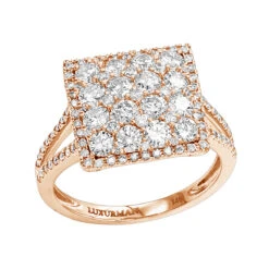 2 Carat 14K Rose Gold Cluster Diamond Engagement Ring By Luxurman