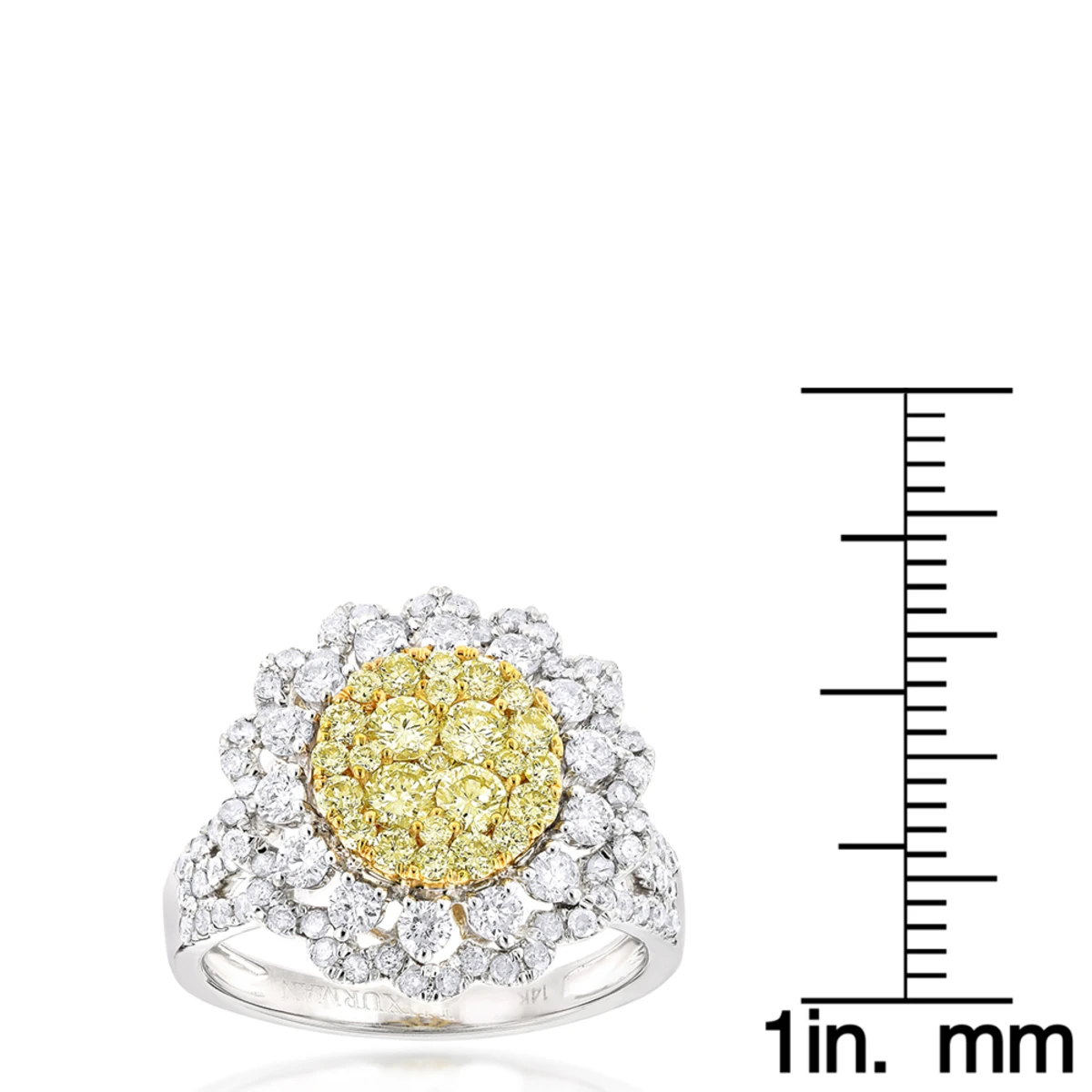 2 Carat 14K White Gold White And Yellow Diamonds Flower Ladies Ring By Luxurman 6 2 Carat 14K White Gold White And Yellow Diamonds Flower Ladies Ring By Luxurman - Image 6