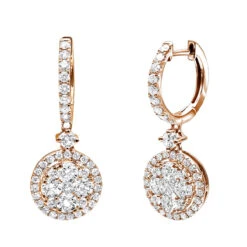 2 Carat Dangling Round Diamond Drop Earrings For Women By Luxurman 14K White Gold -Borcely Jewelry Sales 2 carat dangling round diamond drop earrings for women by luxurman 14k gold ro