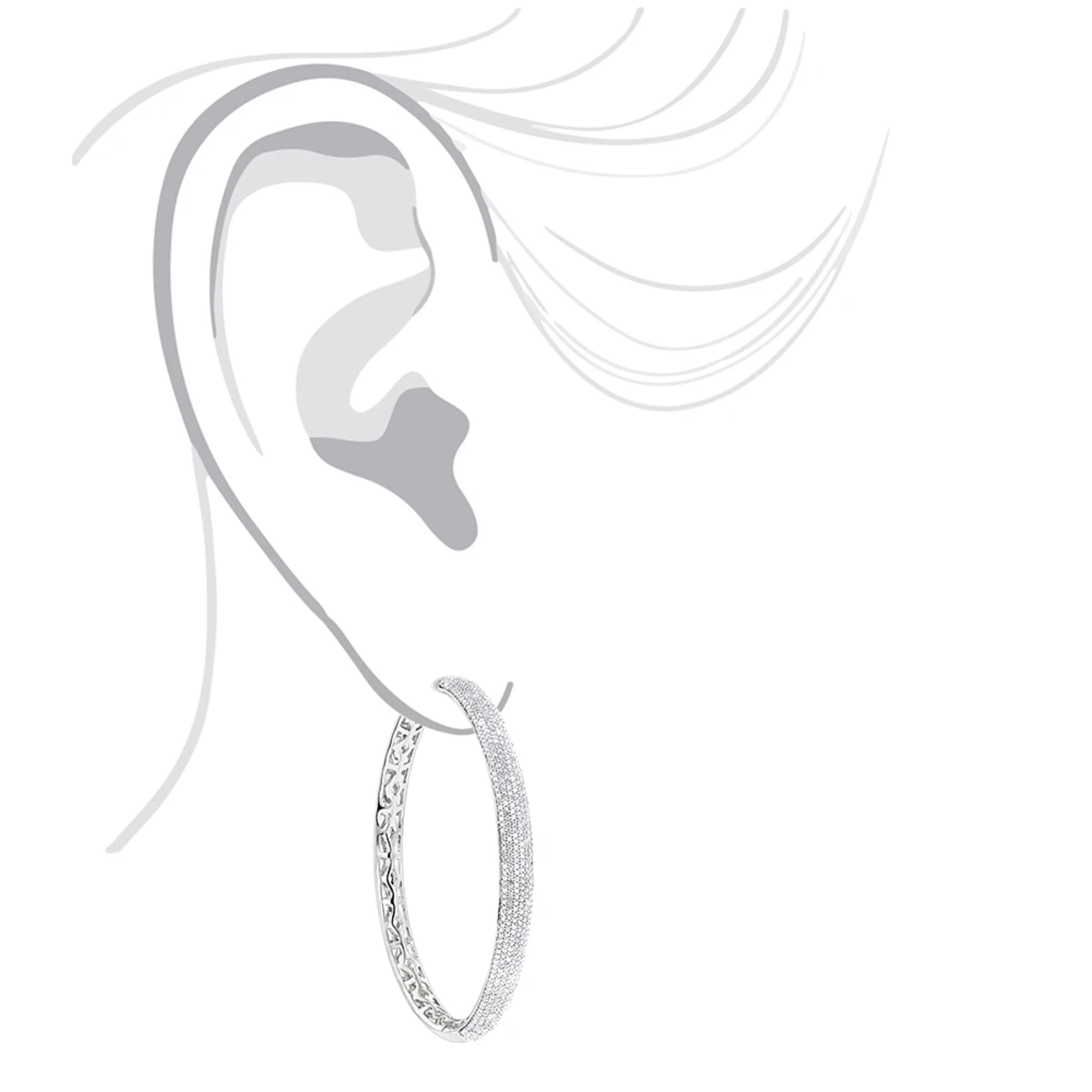 2 Inch Diamond Hoop Earrings 2.2ct 14K Yellow Gold 6 2 Inch Diamond Hoop Earrings 2.2ct 14K Yellow Gold - Image 6