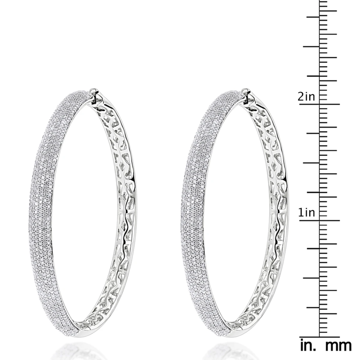 2 Inch Diamond Hoop Earrings 2.2ct 14K Yellow Gold 5 2 Inch Diamond Hoop Earrings 2.2ct 14K Yellow Gold - Image 5