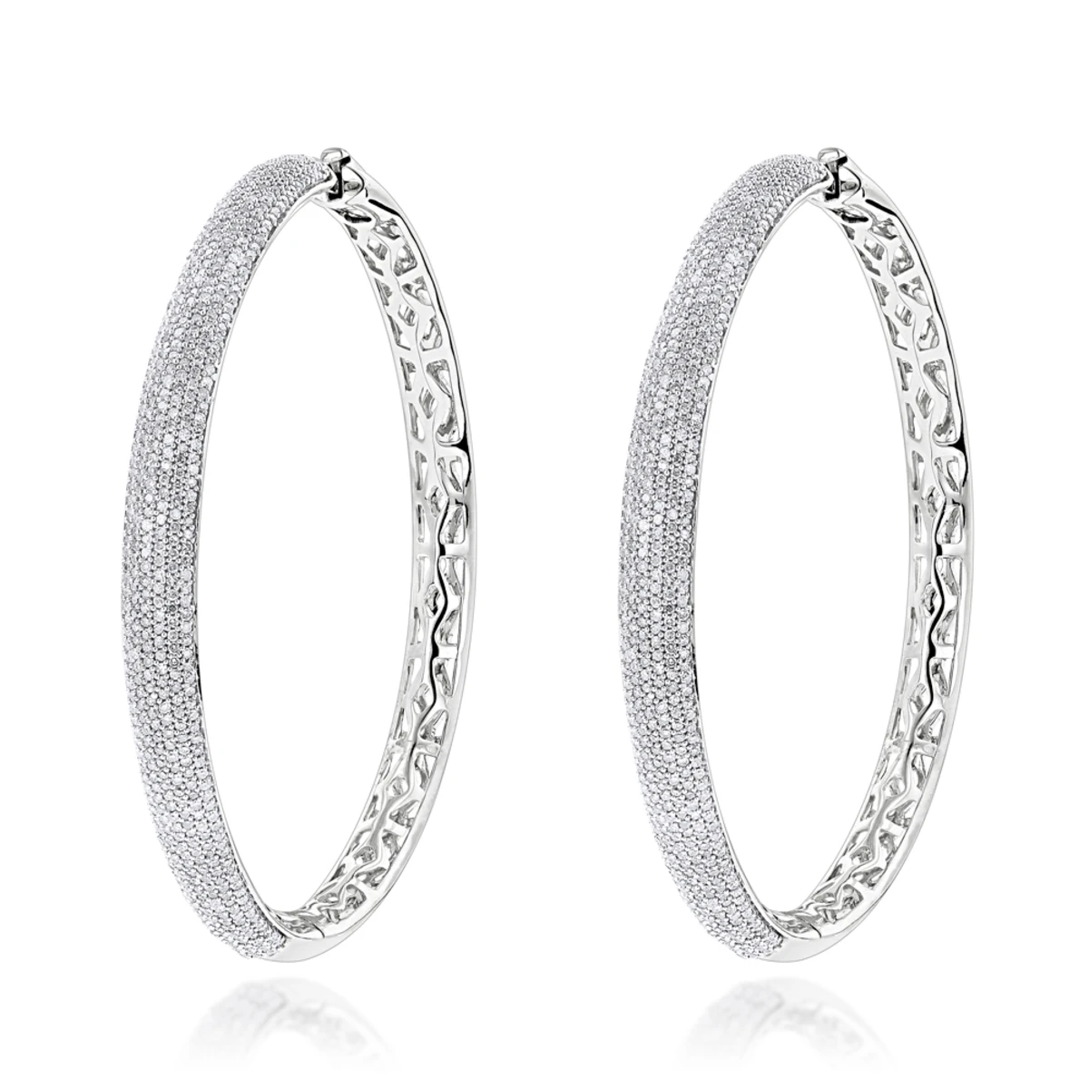 2 Inch Diamond Hoop Earrings 2.2ct 14K Yellow Gold 2 2 Inch Diamond Hoop Earrings 2.2ct 14K Yellow Gold - Image 2