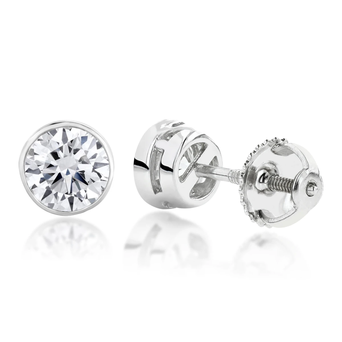 2ct Diamond Platinum Stud Earrings Bezel Set Round Cut 1 2ct Diamond Platinum Stud Earrings Bezel Set Round Cut