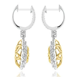 3 Carat 14K White Gold White Yellow Diamond Flower Earrings For Women By Luxurman -Borcely Jewelry Sales 3 carat 14k gold white yellow diamond flower earrings for women by luxurman backwh