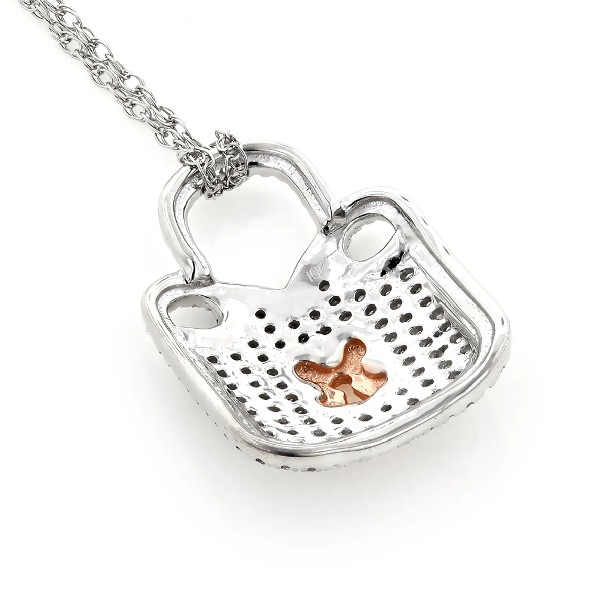 Real White & 10K White/Rose Gold Ladies Diamond Lock Pendant Necklace 0.3ct 4 Real White & 10K White/Rose Gold Ladies Diamond Lock Pendant Necklace 0.3ct - Image 4
