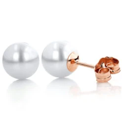 6-6.5mm 14K White Gold White Fresh Water Pearl Stud Earrings -Borcely Jewelry Sales 6 65mm 14k gold white fresh water pearl stud earrings p 5904 ro