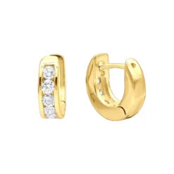 9mm Huggies 14K Yellow Gold Small Diamond Hoop Earrings For Children 0.15ct