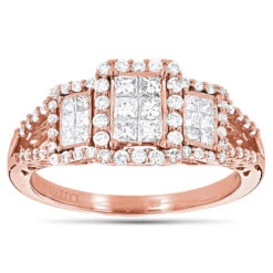 Affordable 14K Yellow Gold Round And Princess Cut Diamond Engagement Ring 1ct -Borcely Jewelry Sales affordable 14k gold round and princess cut diamond engagement ring 1ct ro