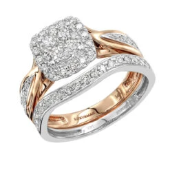 Affordable Luxurman 1 Carat Diamond Engagement Ring Set Two Tone 14K White/Rose Gold